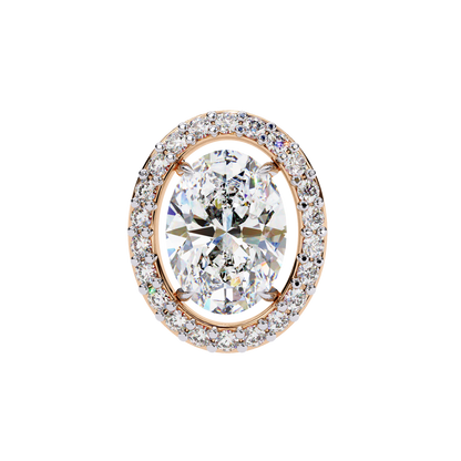 18k Solid Rose Gold Oval And Round Cut Diamond Minimalist Halo Prong Set Dainty Stud Bridesmaid Earring