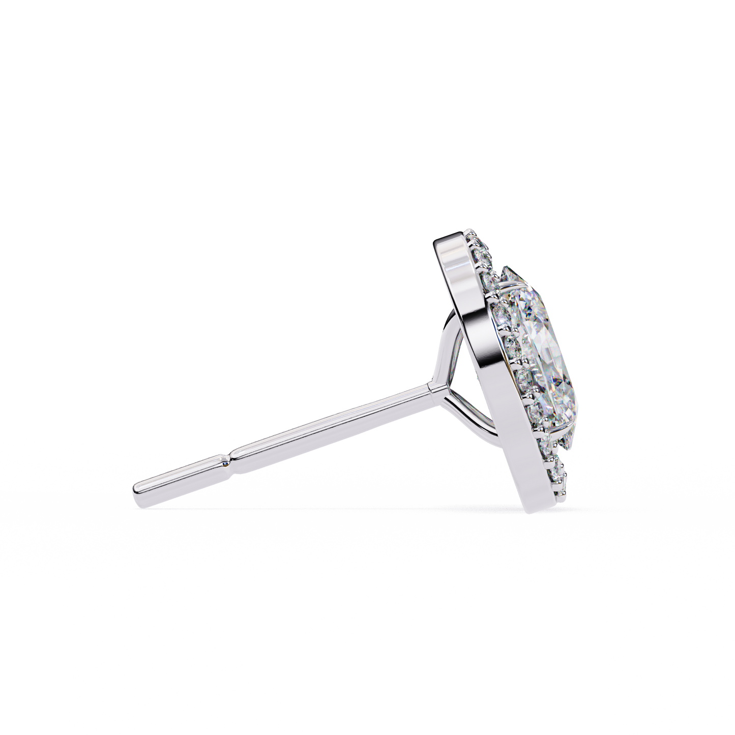 18k Solid Rose Gold Oval And Round Cut Diamond Minimalist Halo Prong Set Dainty Stud Bridesmaid Earring