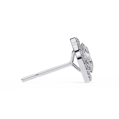 18k Solid Rose Gold Oval And Round Cut Diamond Minimalist Halo Prong Set Dainty Stud Bridesmaid Earring