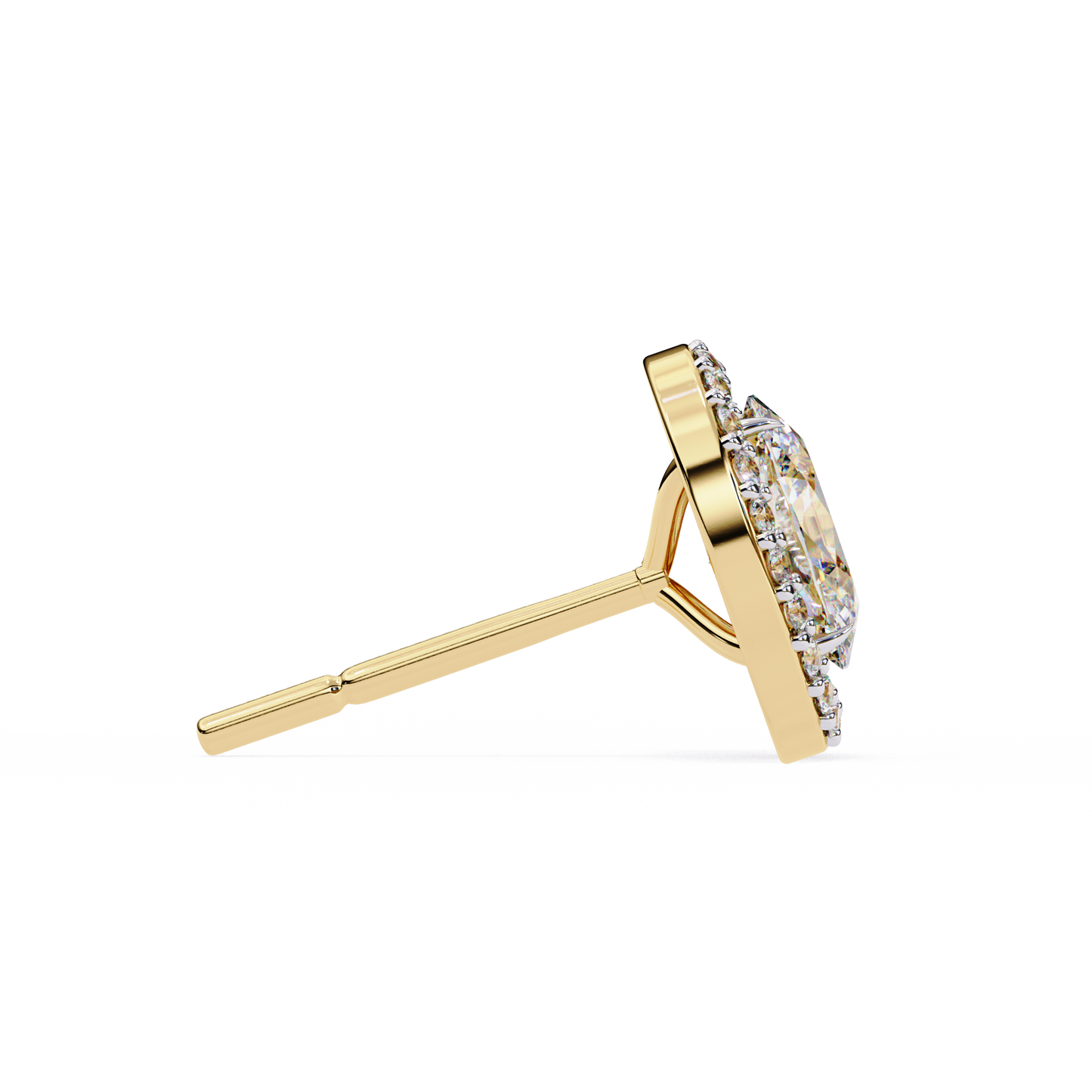 18k Solid Rose Gold Oval And Round Cut Diamond Minimalist Halo Prong Set Dainty Stud Bridesmaid Earring