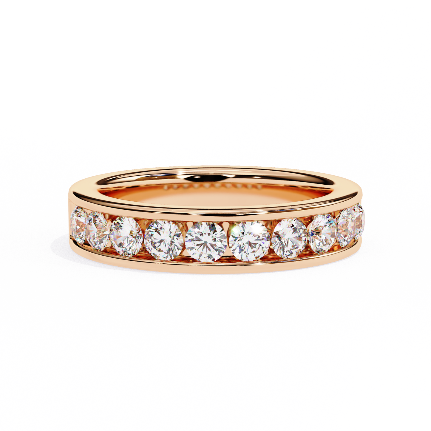 1.01Ct Round Cut High Quality Diamond Half Eternity Delicate Bezel Set Unique Handmade 14k White Gold  Party Wear Band