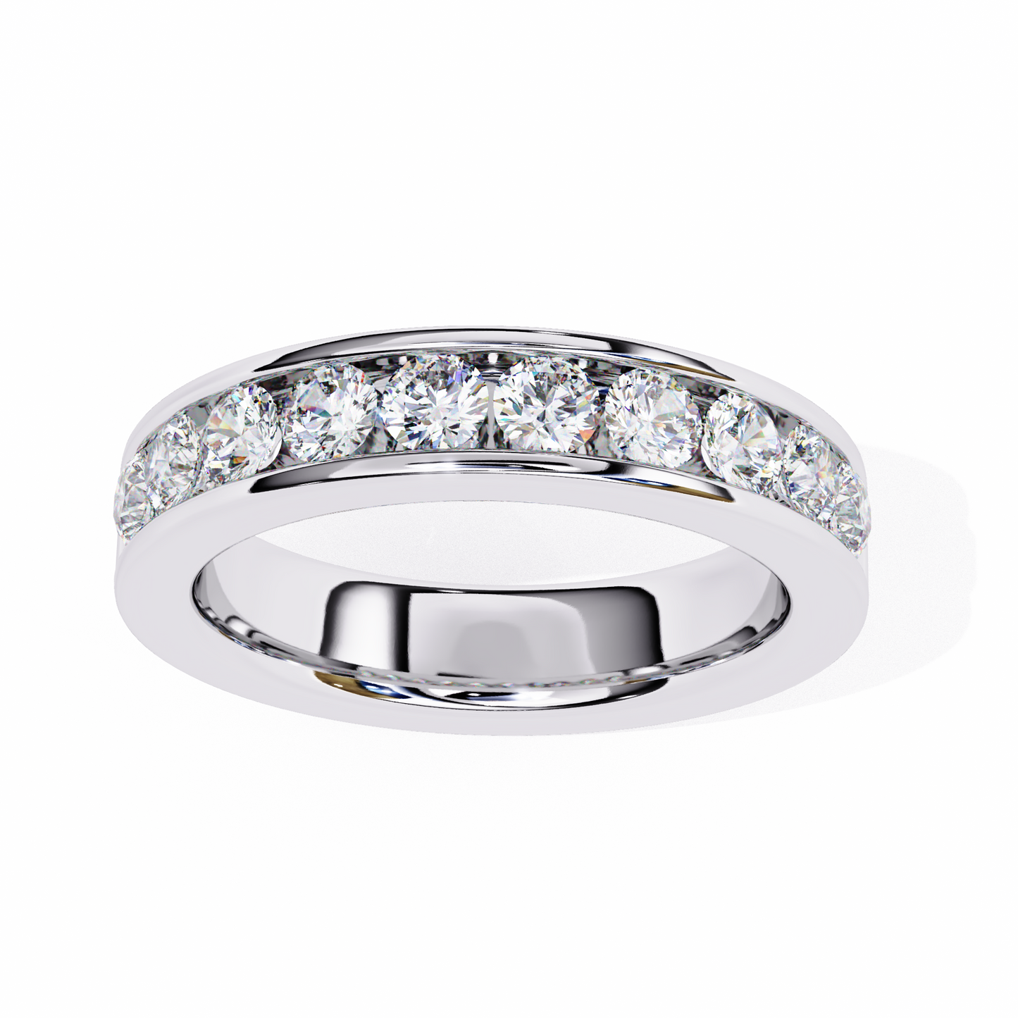 1.01Ct Round Cut High Quality Diamond Half Eternity Delicate Bezel Set Unique Handmade 14k White Gold  Party Wear Band