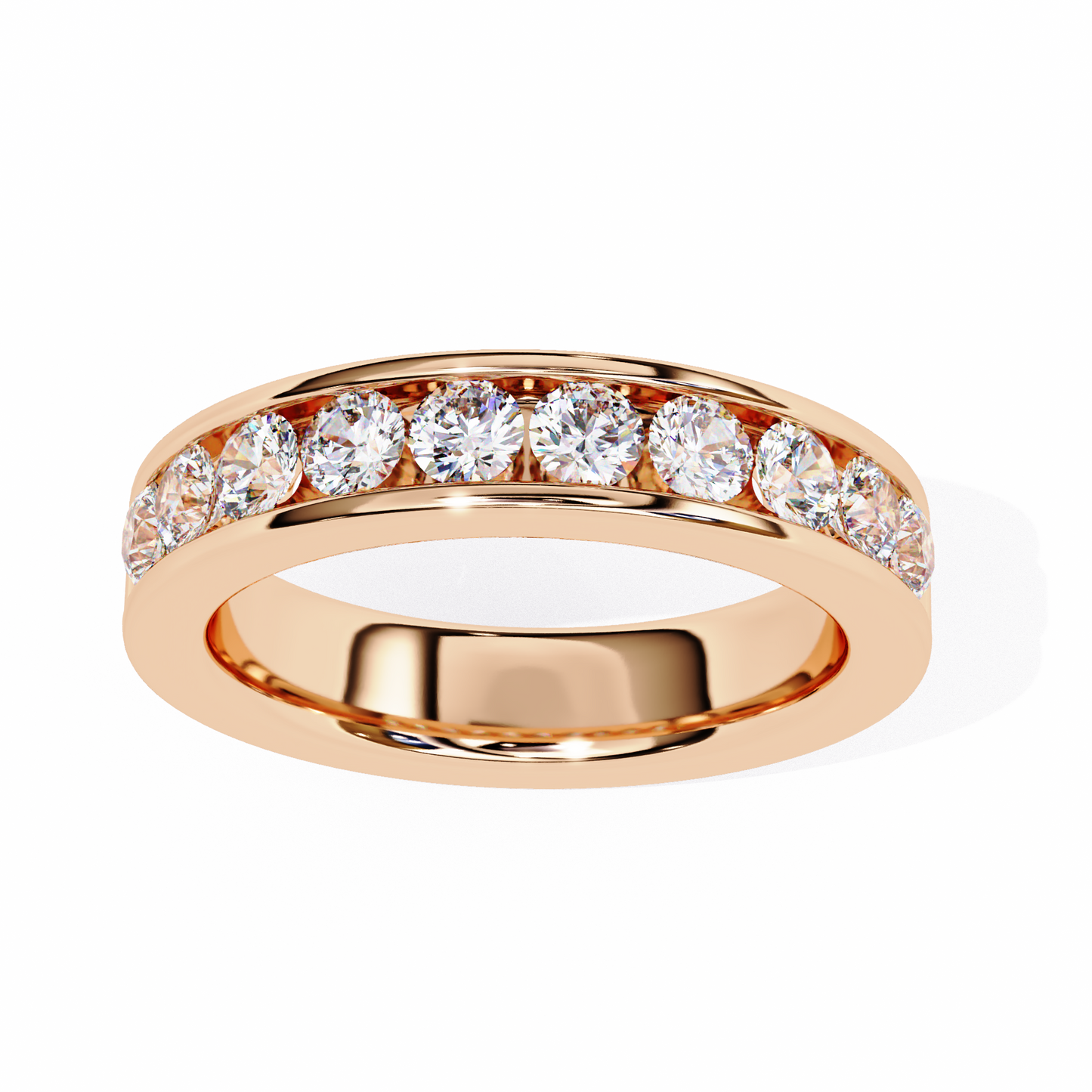 1.01Ct Round Cut High Quality Diamond Half Eternity Delicate Bezel Set Unique Handmade 14k White Gold  Party Wear Band