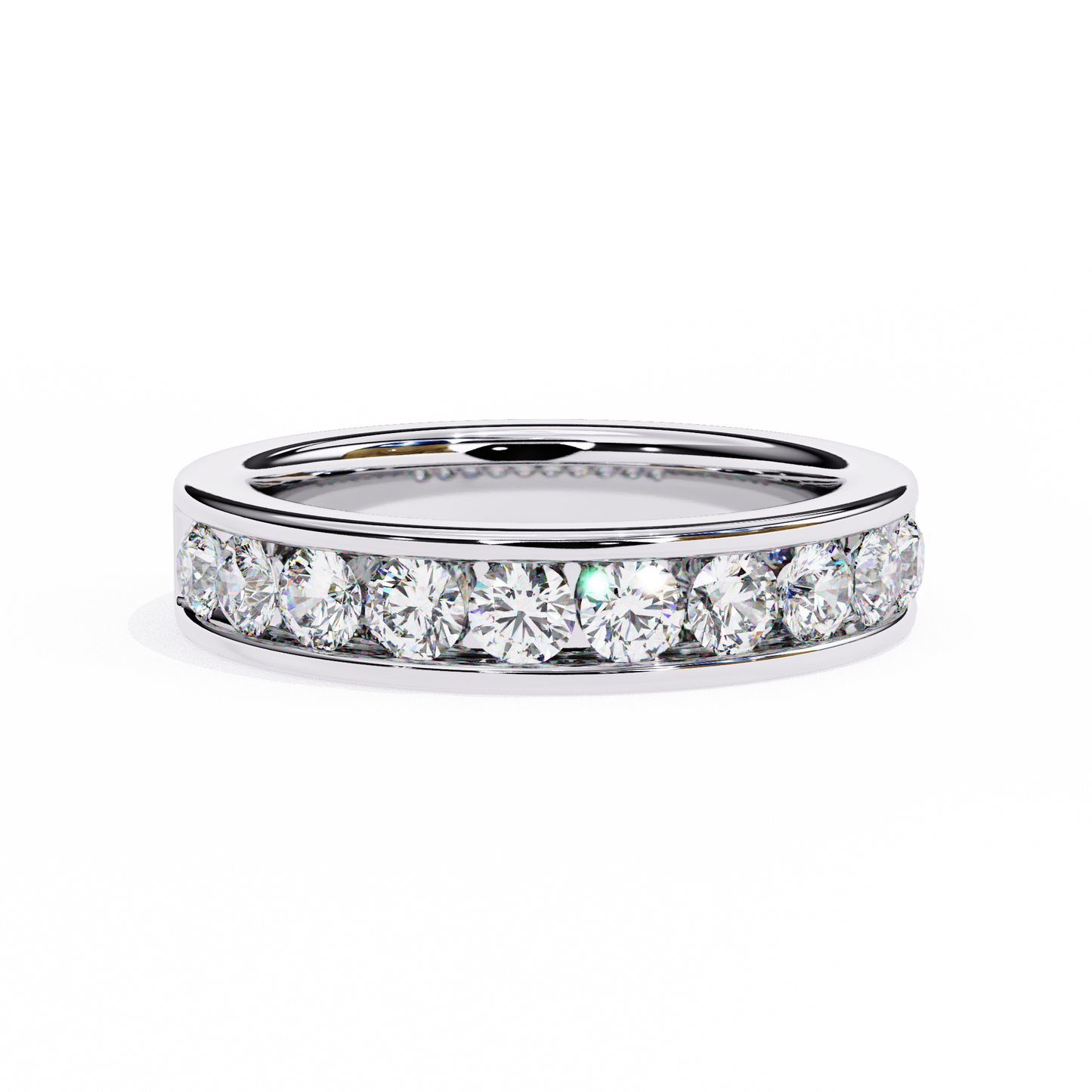 1.01Ct Round Cut High Quality Diamond Half Eternity Delicate Bezel Set Unique Handmade 14k White Gold  Party Wear Band