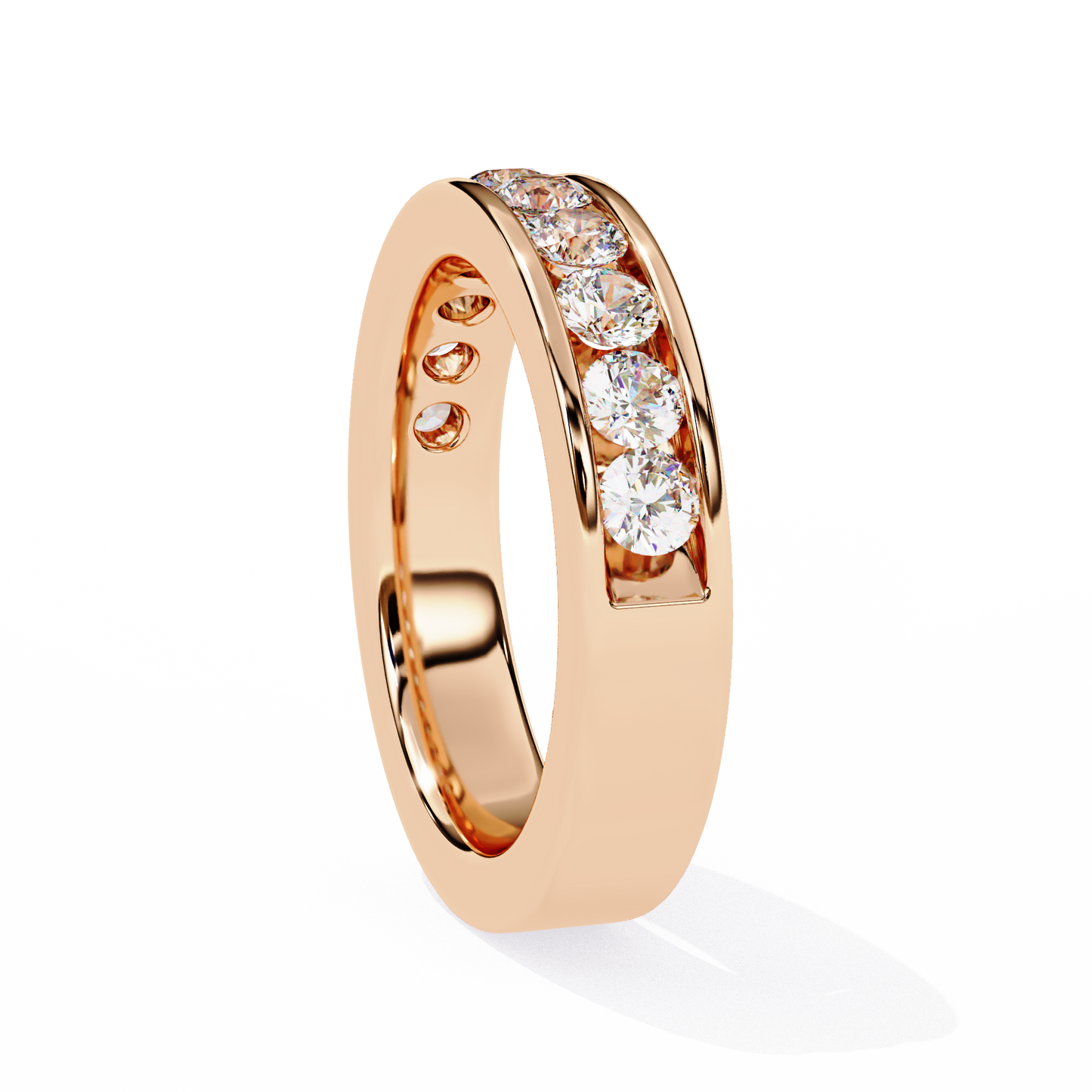 1.01Ct Round Cut High Quality Diamond Half Eternity Delicate Bezel Set Unique Handmade 14k White Gold  Party Wear Band