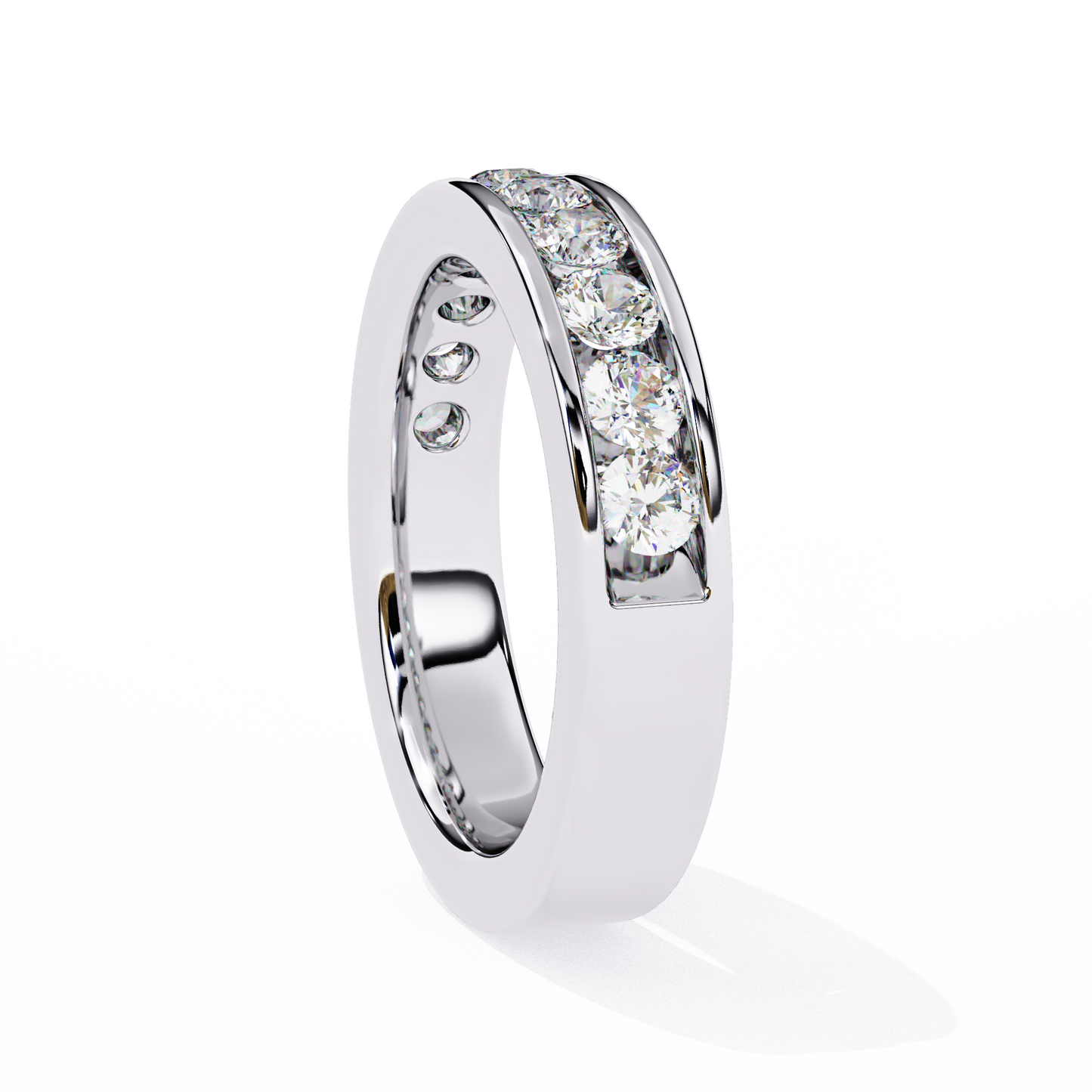 1.01Ct Round Cut High Quality Diamond Half Eternity Delicate Bezel Set Unique Handmade 14k White Gold  Party Wear Band