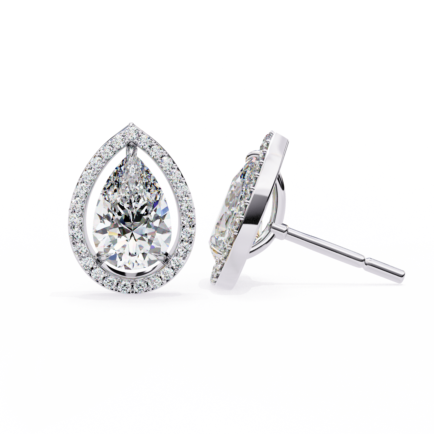 Pear And Round Cut Top Grade Lab Grown Diamond Elegant Antique Vintage Minimal Stud Earring For Women's