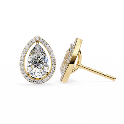 Pear And Round Cut Top Grade Lab Grown Diamond Elegant Antique Vintage Minimal Stud Earring For Women's