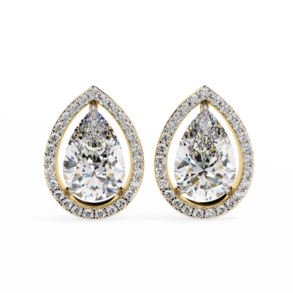 Pear And Round Cut Top Grade Lab Grown Diamond Elegant Antique Vintage Minimal Stud Earring For Women's