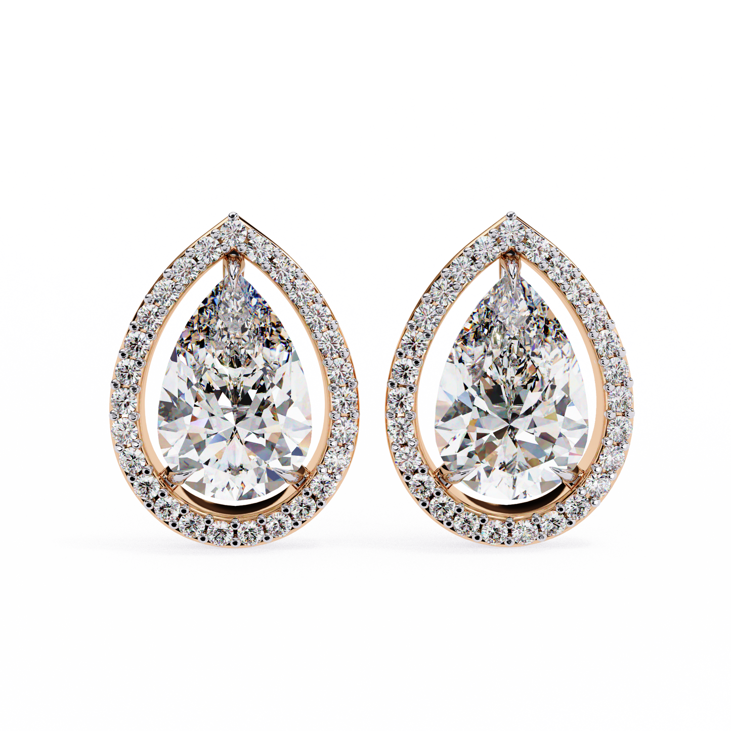 Pear And Round Cut Top Grade Lab Grown Diamond Elegant Antique Vintage Minimal Stud Earring For Women's