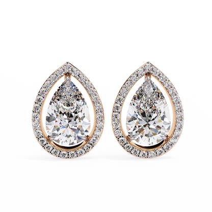 Pear And Round Cut Top Grade Lab Grown Diamond Elegant Antique Vintage Minimal Stud Earring For Women's