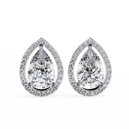 Pear And Round Cut Top Grade Lab Grown Diamond Elegant Antique Vintage Minimal Stud Earring For Women's