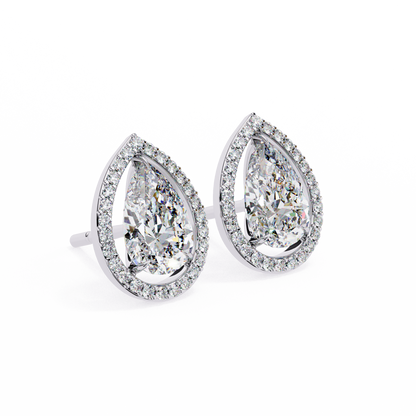 Pear And Round Cut Top Grade Lab Grown Diamond Elegant Antique Vintage Minimal Stud Earring For Women's