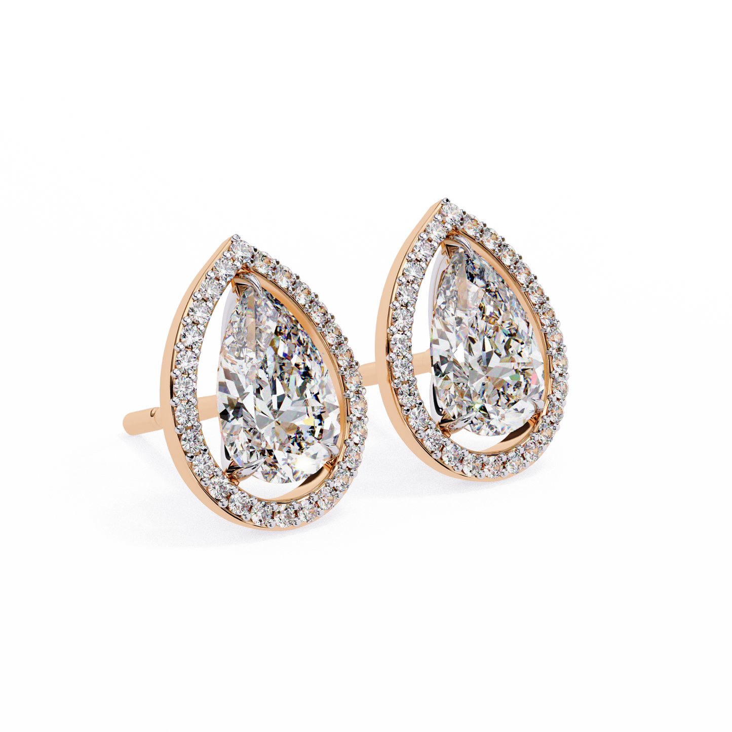Pear And Round Cut Top Grade Lab Grown Diamond Elegant Antique Vintage Minimal Stud Earring For Women's