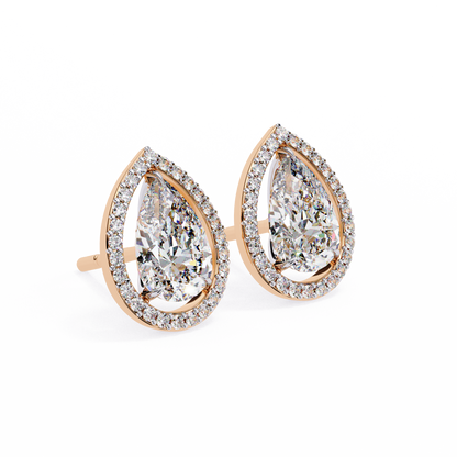 Pear And Round Cut Top Grade Lab Grown Diamond Elegant Antique Vintage Minimal Stud Earring For Women's