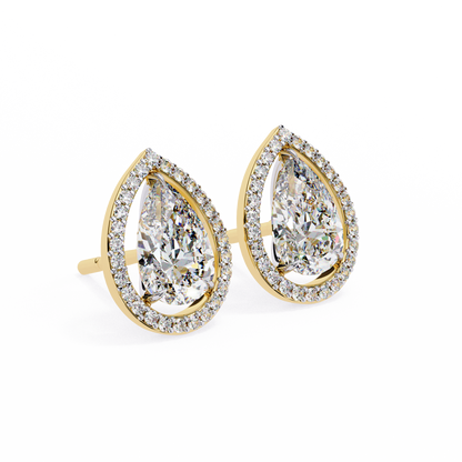 Pear And Round Cut Top Grade Lab Grown Diamond Elegant Antique Vintage Minimal Stud Earring For Women's