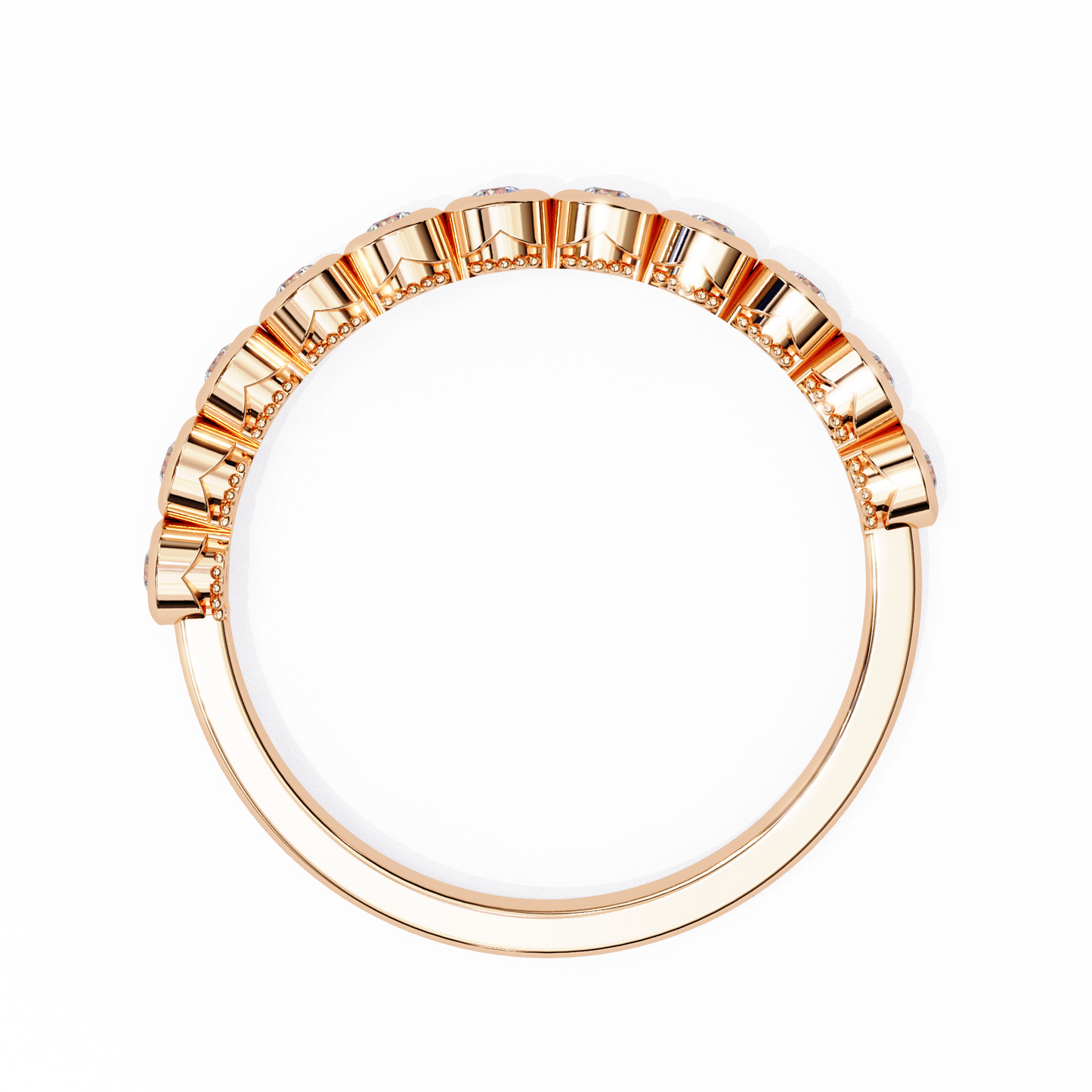 Round Cut Top Grade Lab Grown Diamond Elegant Half Eternity Minimalist Bezel Set Band Gift For Women's