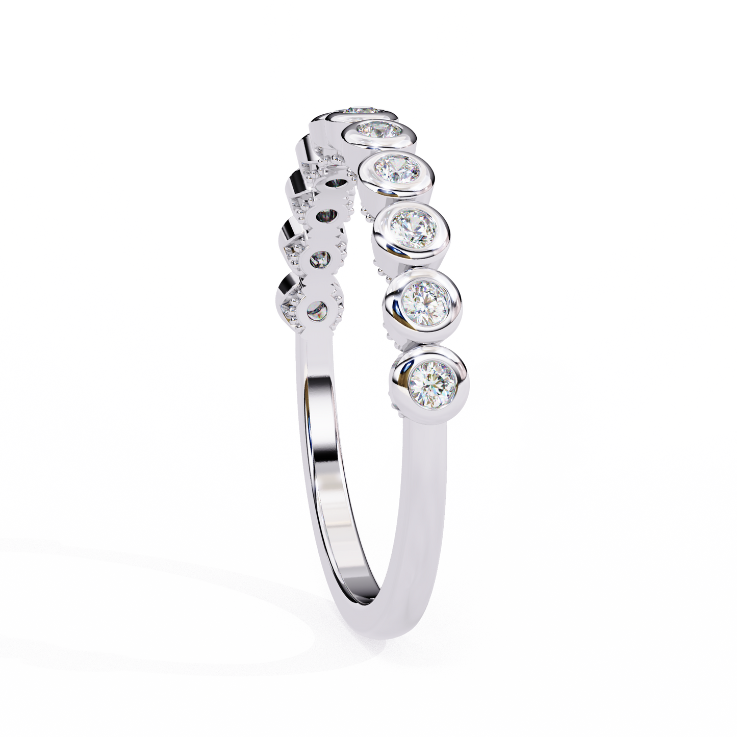 Round Cut Top Grade Lab Grown Diamond Elegant Half Eternity Minimalist Bezel Set Band Gift For Women's