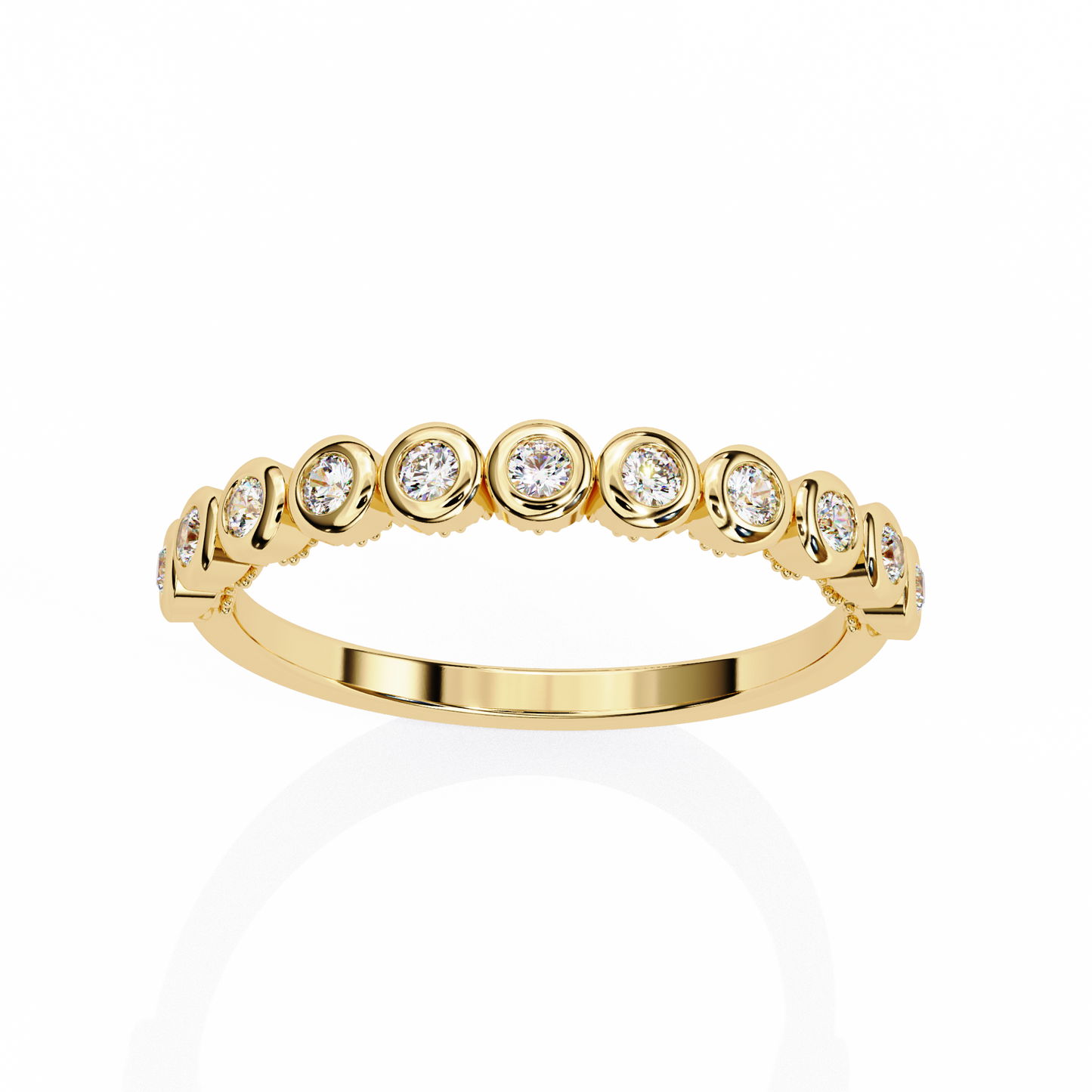 Round Cut Top Grade Lab Grown Diamond Elegant Half Eternity Minimalist Bezel Set Band Gift For Women's