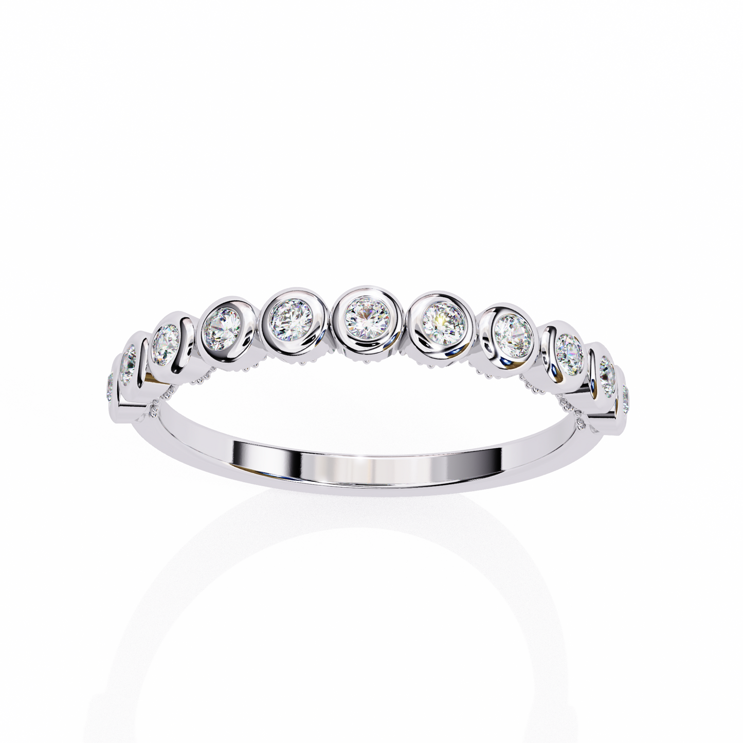 Round Cut Top Grade Lab Grown Diamond Elegant Half Eternity Minimalist Bezel Set Band Gift For Women's