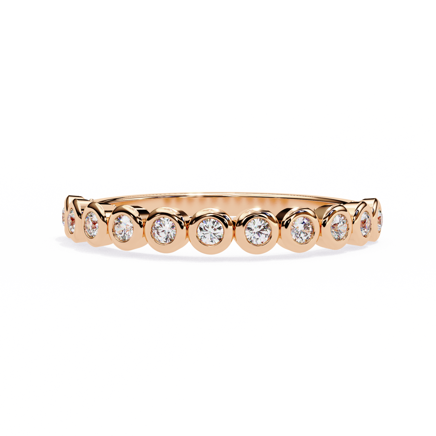 Round Cut Top Grade Lab Grown Diamond Elegant Half Eternity Minimalist Bezel Set Band Gift For Women's
