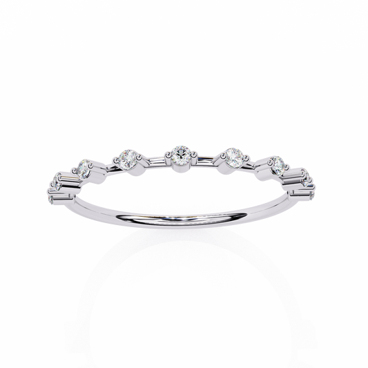 Round Cut 0.11Ct Diamond Prong Set Dainty Stackable Cluster Vintage Stacking Daily Wear Band For Her