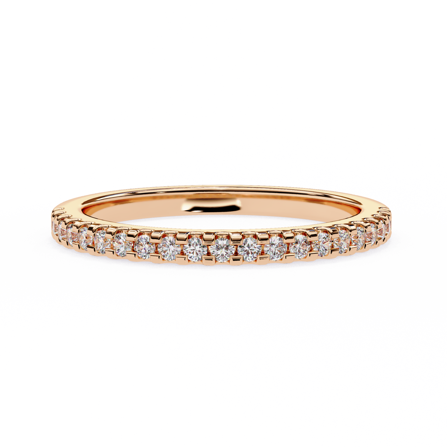 Round Cut Top Grade Lab Grown Diamond Elegant  Half Eternity 18k Solid Yellow Gold  Dainty Handmade Wedding Band