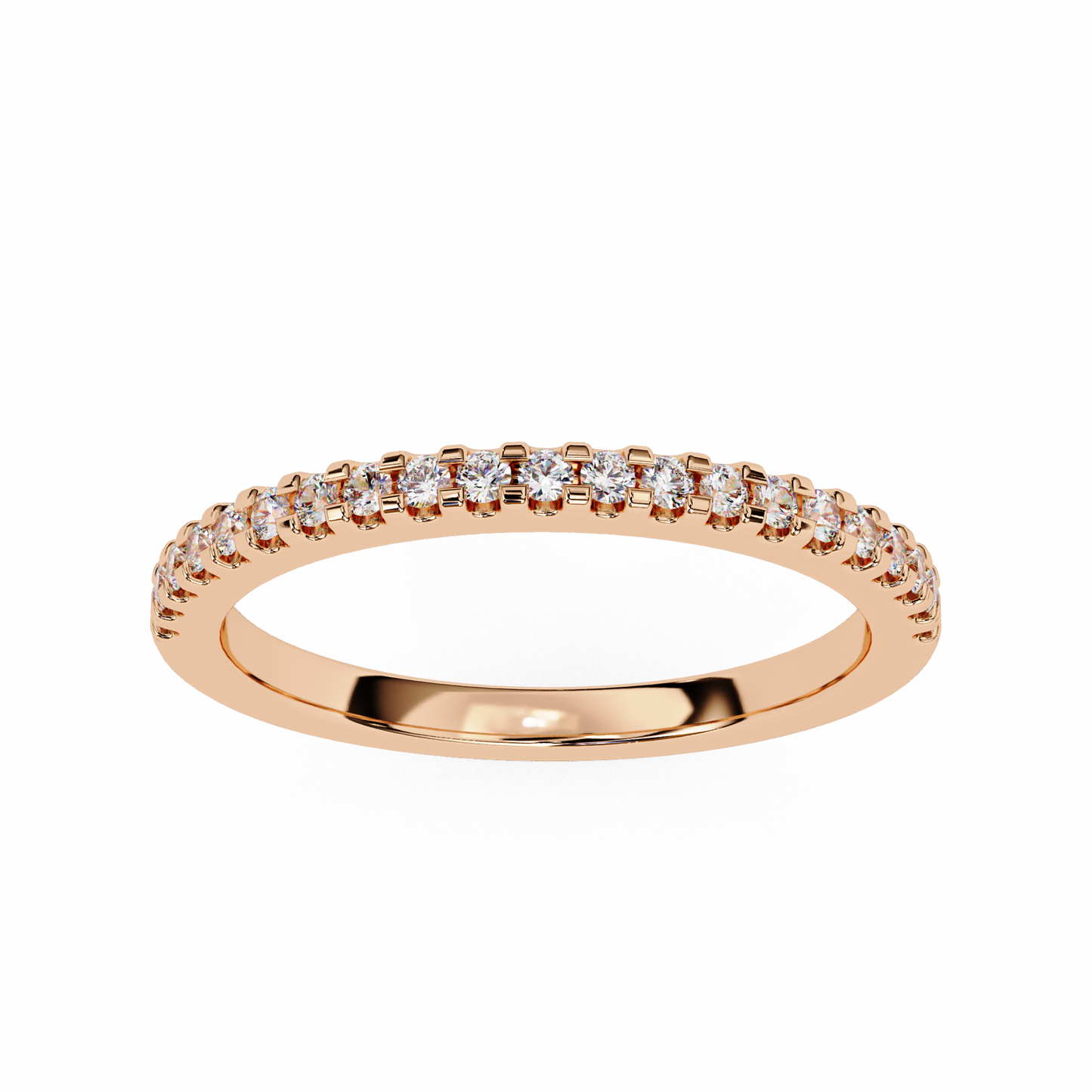 Round Cut Top Grade Lab Grown Diamond Elegant  Half Eternity 18k Solid Yellow Gold  Dainty Handmade Wedding Band