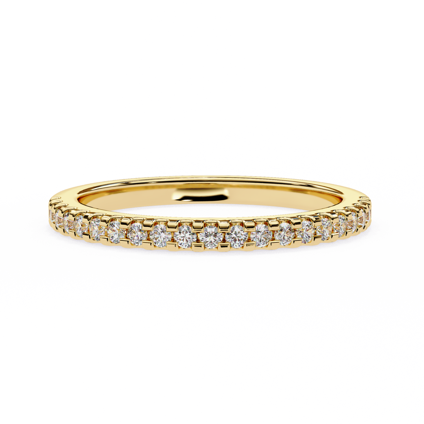 Round Cut Top Grade Lab Grown Diamond Elegant  Half Eternity 18k Solid Yellow Gold  Dainty Handmade Wedding Band