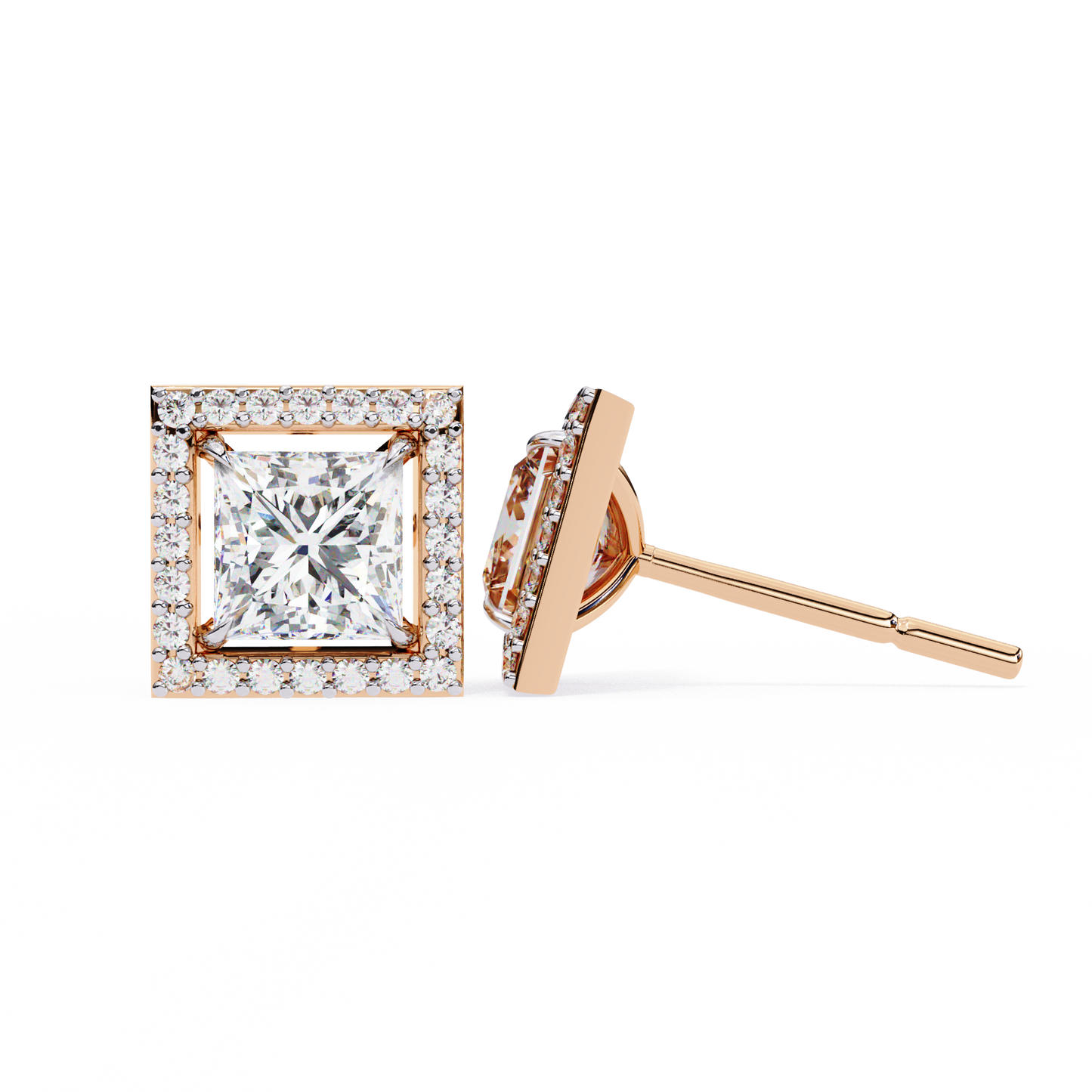 Princess And Round Cut Diamond Classic Unique Art Deco Stunning Vintage Stud Earring Gift For Her