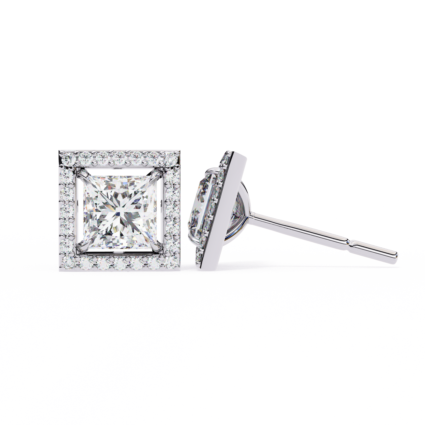 Princess And Round Cut Diamond Classic Unique Art Deco Stunning Vintage Stud Earring Gift For Her