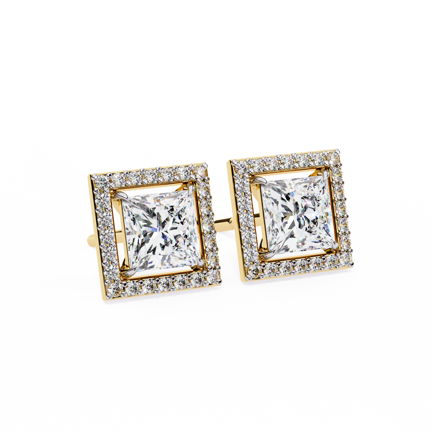 Princess And Round Cut Diamond Classic Unique Art Deco Stunning Vintage Stud Earring Gift For Her