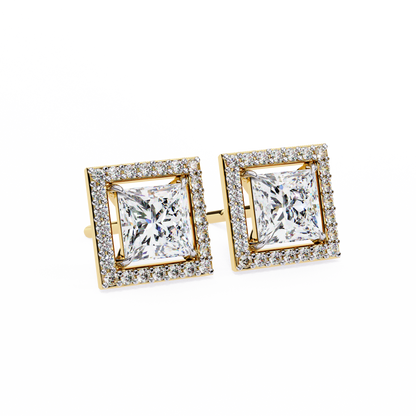 Princess And Round Cut Diamond Classic Unique Art Deco Stunning Vintage Stud Earring Gift For Her