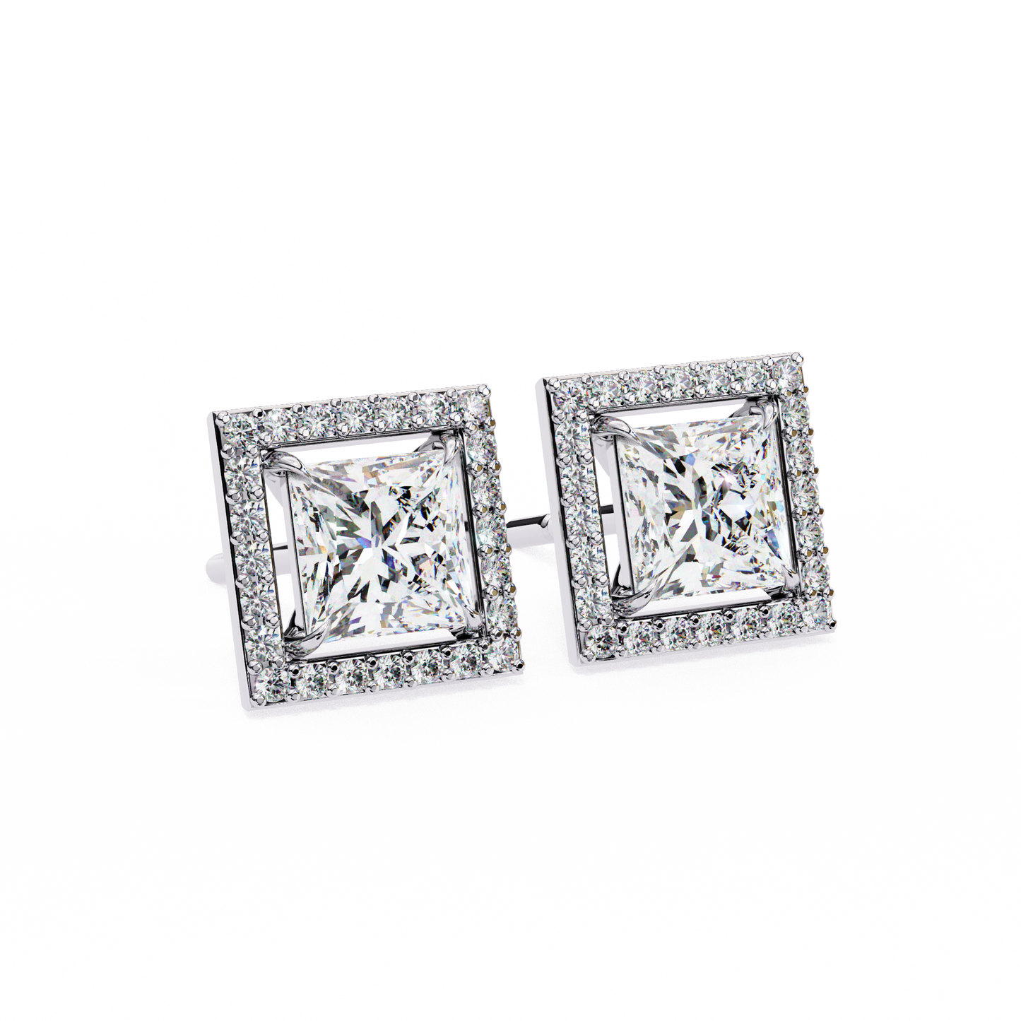 Princess And Round Cut Diamond Classic Unique Art Deco Stunning Vintage Stud Earring Gift For Her