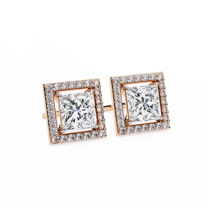 Princess And Round Cut Diamond Classic Unique Art Deco Stunning Vintage Stud Earring Gift For Her
