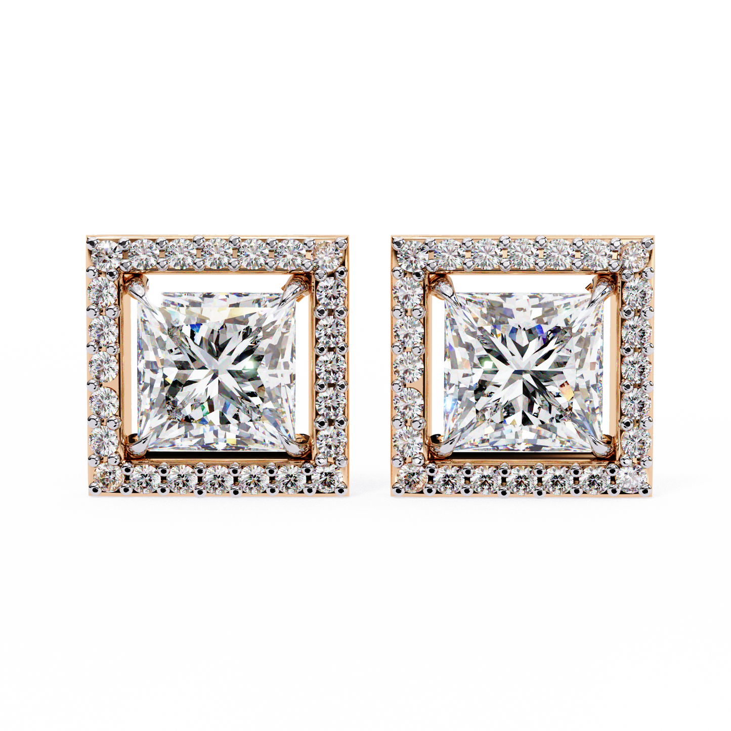 Princess And Round Cut Diamond Classic Unique Art Deco Stunning Vintage Stud Earring Gift For Her