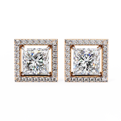 Princess And Round Cut Diamond Classic Unique Art Deco Stunning Vintage Stud Earring Gift For Her