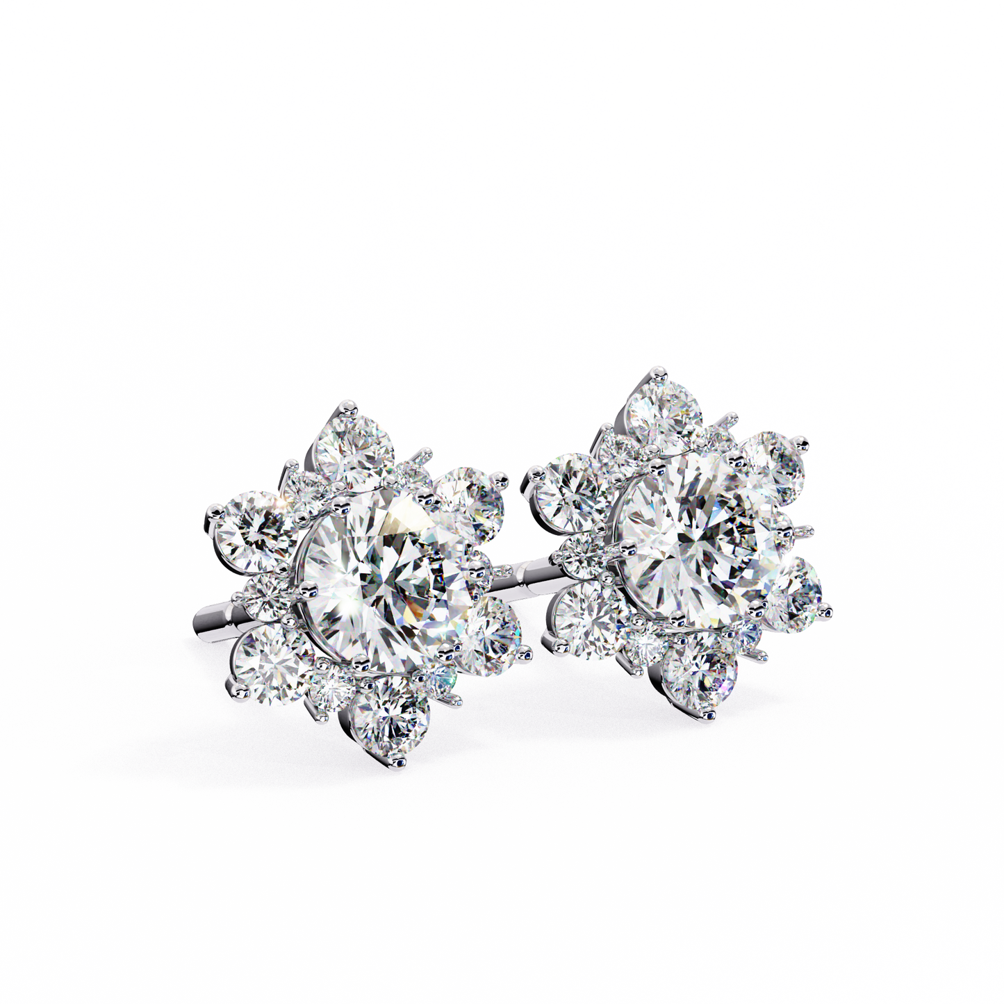 Round Cut Diamond Flower Shape Cluster Elegant Screw Back Perfect Wedding Stud Earring For Women's