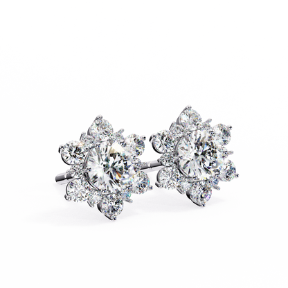 Round Cut Diamond Flower Shape Cluster Elegant Screw Back Perfect Wedding Stud Earring For Women's