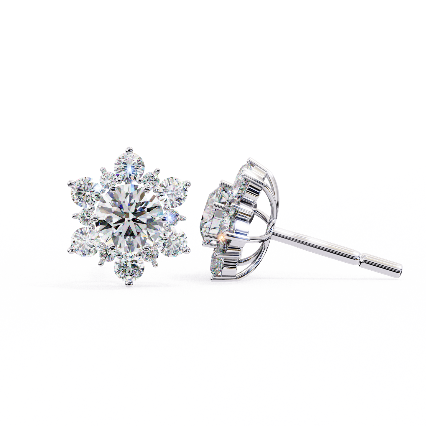 Round Cut Diamond Flower Shape Cluster Elegant Screw Back Perfect Wedding Stud Earring For Women's
