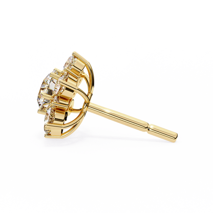 Round Cut Diamond Flower Shape Cluster Elegant Screw Back Perfect Wedding Stud Earring For Women's