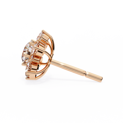 Round Cut Diamond Flower Shape Cluster Elegant Screw Back Perfect Wedding Stud Earring For Women's