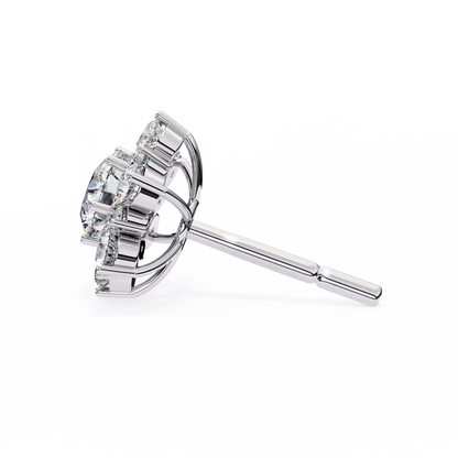 Round Cut Diamond Flower Shape Cluster Elegant Screw Back Perfect Wedding Stud Earring For Women's