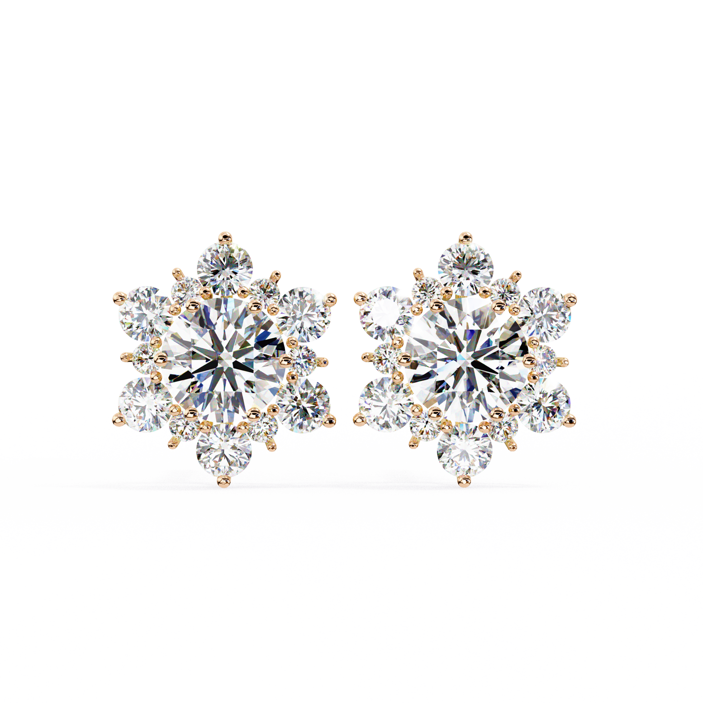 Round Cut Diamond Flower Shape Cluster Elegant Screw Back Perfect Wedding Stud Earring For Women's