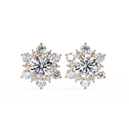 Round Cut Diamond Flower Shape Cluster Elegant Screw Back Perfect Wedding Stud Earring For Women's
