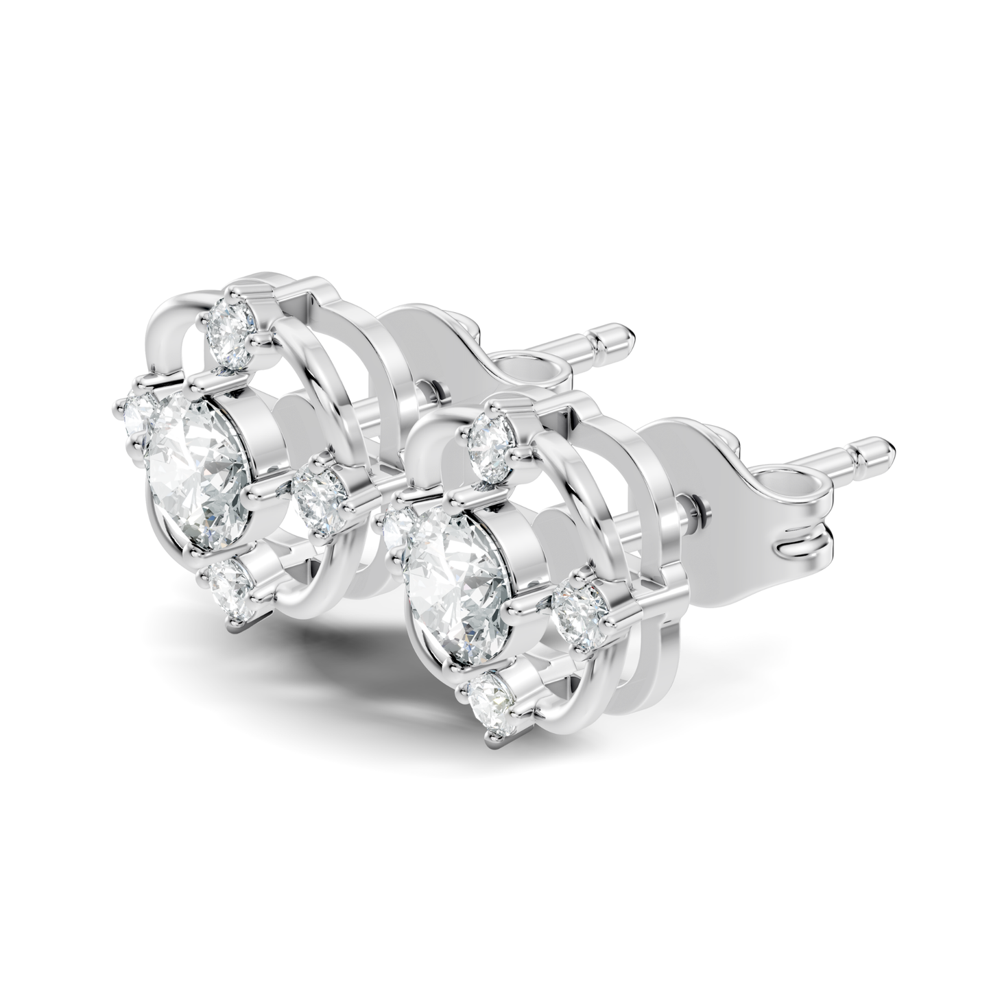 Round Cut Lab Grown Diamond Floral Cluster Square Stud Earring