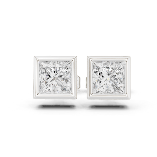 Princess Cut Lab Grown Diamond Vintage Stud Earrings