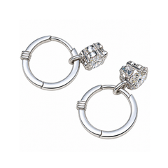 Floral And Round Diamond Drop Earrings in White Gold