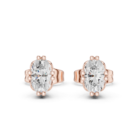 Oval Cut Solitaire Lab Grown Diamond Prong Set Stud Earring