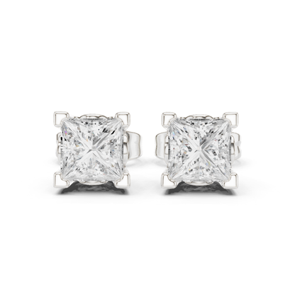Princess Cut Solitaire Lab Grown Diamond Yellow Gold Stud Earring